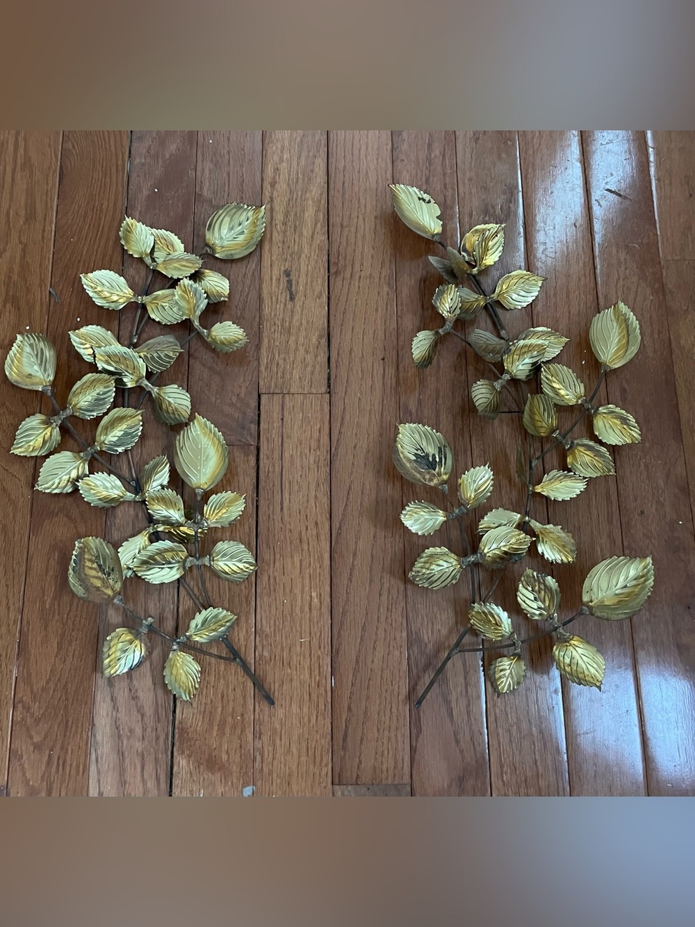 Home Interiors HOMCO Vintage Fold Leaf Gold Metal Leaf Wall Art Set Of 2